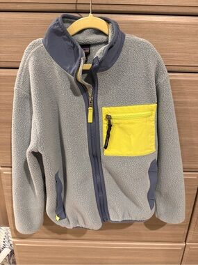 Patagonia Kids' boy dusty blue Fleece Jacket with Yellow Pocket